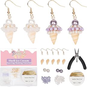 DodoBeads Consring Making Kit ، أقراط لصناعة اللؤلؤ ، مجموعة صنع المجوهرات مع حبات الصدفة ، حبات اللؤلؤ ، الحجر الطبيعي المسحوق ، أدوات ، مجموعة صناعة المجوهرات للبالغين ، لوازم صنع المجوهرات