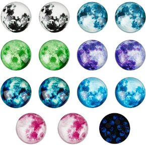 PH Pandahall 7 أنماط 25 ملم القمر القمر توهج في الكابوشونات الزجاجية الداكنة ، 14pcs نصف جولة مسطحة الظهر cabochons cabochons مضيئة القبة البلاط للصور حجاب الحدود مجوهرات الحرفة صنع المجوهرات