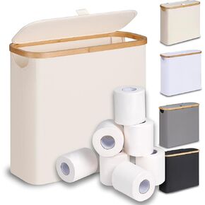 Toilet Paper Basket 28L, Toilet Paper Storage with Lid for Bathroom, Toilet Paper Holder with Storage, Free Standing Toilet Paper Organizer Holds Up to 9-12 Rolls,White