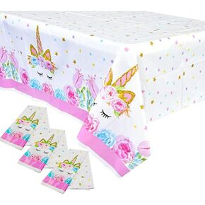 Extra-Large 3 Packs Onicorn Tableroth ، 108 "X54" غطاء طاولة يمكن التخلص منه ، قطعة قماش طاولة يونيكورن لحفلة عيد ميلاد ، لوازم الحفلات المثالية للاستحمام الطفل وحيد القرن وتزيين عيد ميلاد للفتيات