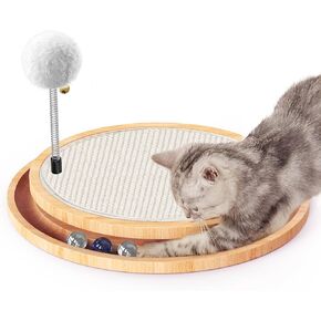 Cat Scratcher, Rolufy Cat Natural Sisal Scratching Pad, Kitten Interactive Toy with Ball Track Spring Ball for Chasing Hunting Mental Physical Exercise Puzzle