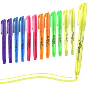 Highlighter - 12 pack color highlighter, color transparent visible fluorescent pen shell, wide chisel point mark, fluorescent pen, school, office