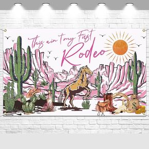 Avezano Western Cowgirl 2nd Backdrop Backdrop هذه ليست أول ديكورات حفلة عيد ميلاد Rodeo الخاصة بي ، 70.8 × 43.3 بوصة
