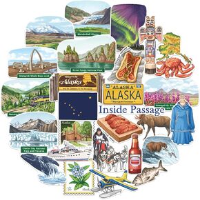 Navy Peony Wilderness Alaska State Travel Stails (28 PCS) - ألوان مائية ، سيتكا ، ألاسكا ، شارات ذات طابع أمريكا للاصطدامات ، المجلات ، الكمبيوتر المحمول