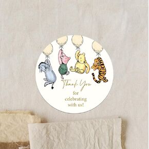 48PCS Winnie Thank You Stickers for Baby Shower Celebration Gift Envelopes Lables Honey Jar Stickers Classic Pooh with Frineds Birthday Decor(1.7 inch)