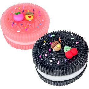 2pcs taba squishy ، حلوى ملف تعريف الارتباط Kawaii mochi squishy ألعاب الحسية ، تململ ألعاب اللزجة اللزجة ، أشياء حداثة لتخفيف الإجهاد مناسبة للأطفال （الوردي والأسود）