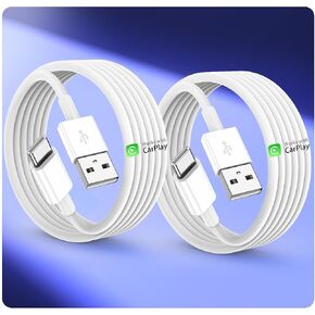 كابل شاحن Car Carplay لـ iPhone 16/15 Plus/Pro/Pro Max ، USB A إلى USB C Cable 3ft 2Pack ، Car Fast Charging Cord لـ iPad 10th ، iPad Pro 12.9/11 ، iPad Air 5th (White)