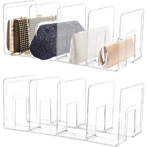 QWORK Clear Plastic Purse Handbag Organizer for Closet, 2-Pack 4 Sections per Organizer Transparent Storage Solution
