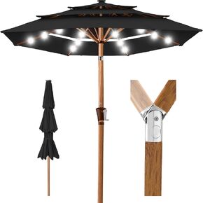Best Choice Products 10ft 3-Tier Solar Patio Umbrella, Outdoor Market Sun Shade for Backyard, Deck, Poolside w/ 24 LED Lights, Tilt Adjustment, Easy Crank, 8 Ribs - Rust