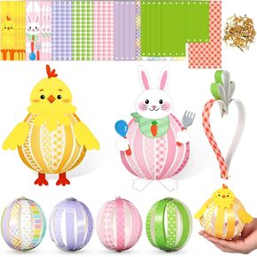 28 PCS Easter Crafts KITS Bulk DIY Easter Paper Strip Decorations Pastel Colors Egg Bunny Carrot Cick Starch Decor