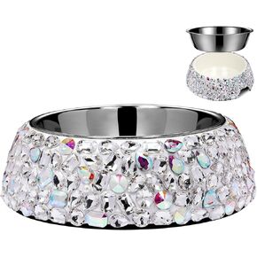 Diamond Stainless Steel Dog Bowls,Bling 7oz Detachable Metal Food Water Bowl for Feeding Dogs Cats,Rust Resistant Non-Slip Puppy Dish,Sparkle Essentials for Small Medium Large Girl Pets