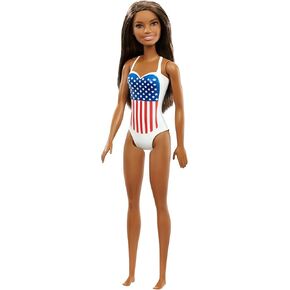 Barbie Doll USA Olympic Swimmer - African American Nikki Wearing White Swimming Suit with United States Flag Inspired Print ~ Go Team USA