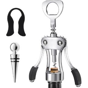 Wine Opener with Stopper, Cutter - Wine Bottle Opener Bundle, Zinc Alloy Wing Corkscrew Heavy Duty, Cork Screw Beer Opener for Bartenders, Multifunctional Bottle Opener for Kitchen, Restaurants, Bar