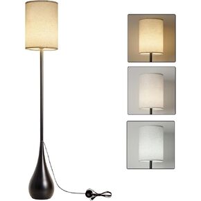 Retro Mid Century Floor Lamp, 59in Tall 3 Color Temperature Sturdy Teardrop Base Standing Lamp, MCM Style Black Readinig Floor Light for Living Room Bedroom Office Decor