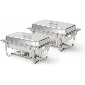 ALPHA LIVING 70014-GRAY 4 Pack 8QT Chafing Dish High Grade Stainless Steel Chafer Complete Set, 8 QT, Alpine Gray Handle