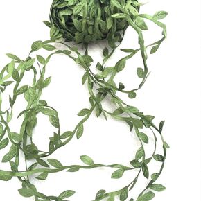 20 Yards Olive Green Leaf Ribbon, Artificial Vine, Gift wrap Party Wedding Decoration DIY Craft