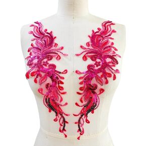 Multicolor Sequin Embroidery lace Applique Decorative Patch Trim Accessories for Clothes Dress 2 Pieces/Bag (Red)