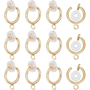 Beebeecraft 1 Box 50pcs Clip-on Hoop Encring النتائج 18K Gold Plated Brass غير مثقوب محول المكونات المسمار مع حلقة لصنع المجوهرات