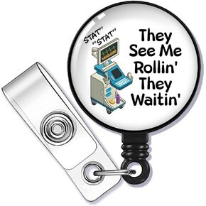 They See Me Rollin They Waitin Badge Holder Reel with Shark Clip, Medical Work Office Doctor Nurse Name ID Tag Card, Birthday Christmas Thanks Gift for ICU CCU Doctor Nurse Colleague