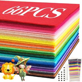 Felt Fabric Sheets,66 Pcs Colors 1.2mm Thick Soft Felt Sheet (8x12 Inch) for DIY Crafts, Sewing,Appliqué Craft Felt Pack with Same Color Line Plate