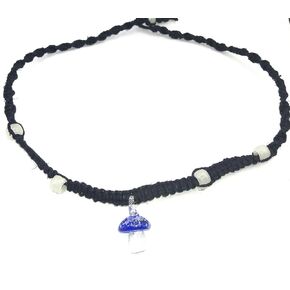 Glow In The Dark Mushroom Hemp Necklace Blue Glass Pendant Choker for Men Women Teen Girls Handmade In the USA Beach Hemp Jewelry