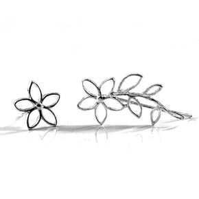 Pair of Sterling Silver Ear Crawler Earrings, Lotus Flower Climbing Earrings, Boho Trendy Ear Sweeps, Bohemian Statement Handmade Artisan Jewelry Gift for Her Mom Wife Girlfriend by Sigalagia