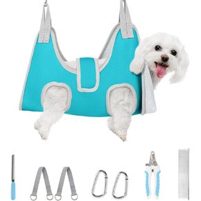 Supet Dog Grooming Hammock Tharness ، حبال الاسترخاء لتقليص الأظافر مع دعم سميك النسيج الظهر ، Helper Dog Ammmock لقطع القطع الأظافر
