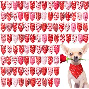 100 Pieces Mother's Day Dog Bandanas Bulk Pet Day Gift Pink Romantic Heart Bandanas for Dogs Triangle Kerchief Scarf Bibs for Pets Cats Party Costume Accessories (25.6 x 17.7 x 17.7)