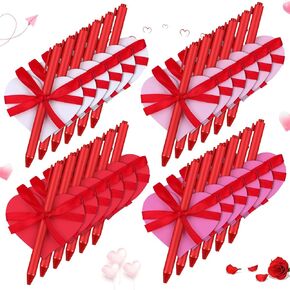 Geyee 24 Pack Valentine Day Pens مجموعة مع Notepad for Kids Bulk Heart على شكل قلب مع شرائط باللونين الأحمر اللزج الأبيض لعيد عيد الحب المدرسي