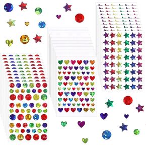 3420pcs ملصقات النجوم للأطفال مكافأة 90 ورقة ملصقات ثلاثية الأبعاد اللامعة اللمعان رقائق ملونة ملصقات النجوم الصغيرة لفصل الدرس المدرسي لوازم المعلمين ديكورات DIY (Star & Heart & Circle)