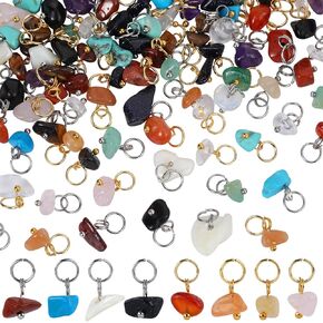 150Pcs 30 Styles Mixed Gemstone Nuggets Charms Stone Charms Crystal Pendants Bulk with 304 Stainless Steel Jump Ring for Necklace Earring Jewelry Making