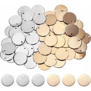 60pcs سحر الفولاذ المقاوم للصدأ 15 مم سحر مستدير مسطح فارغ ختم العلامة المعلقات أيون الطلاء سحر معدني لسوار قرط السلسلة صناعة المجوهرات (الذهب+لون الصلب)