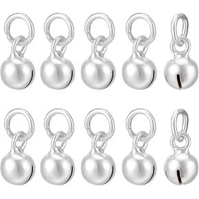 BENECREAT 925 Sterling Silver Bell Charms, Mini Bell Pendant Jewelry Findings with Jump Rings for Christmas Jingle Bell Dangle Jewelry Making