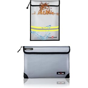 Fireproof Safe Money Document Bags - 2 Pack Waterproof Zipper Bag, Fire & Water Resistant Storage Organizer Pouch for A4 A5 Documents Holder,File,Cash,Passport,Tablet