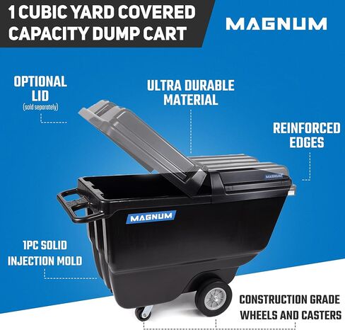 Magnum Tilt Truck, 1 Cu. Yd. Covered Capacity Dump Cart with Non-Marking 12" Wheels & 5" Casters for Jobsites, 800 lbs, Trash Cart with Wheels DUC100-12-NM in Kuwait
