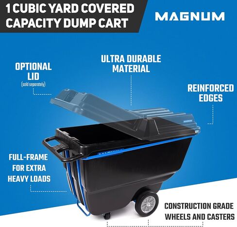 Magnum Tilt Truck, 1 Cu. Yd. Covered Capacity Dump Cart with Non-Marking 12" Wheels & 5" Casters for Jobsites, 800 lbs, Trash Cart with Wheels DUC100-12-NM in Saudi Arabia
