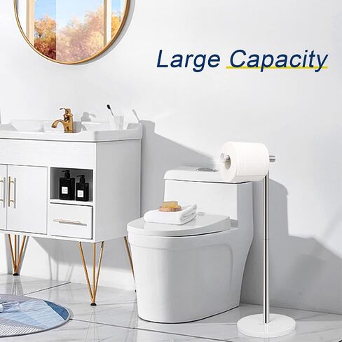 NearMoon Bath Toilet Paper Holder Stand- Modern Tissue Roll Holder Standing with Balanced Base, Rustproof Toilet Roll Holder for Bathroom/Kitchen Countertop (Chrome Finish, Marble Base) in Saudi Arabia