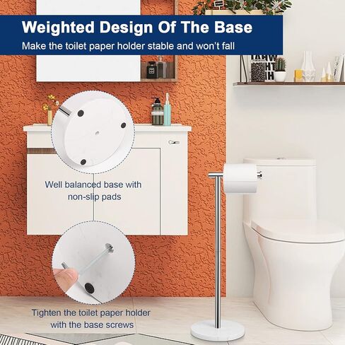 NearMoon Bath Toilet Paper Holder Stand- Modern Tissue Roll Holder Standing with Balanced Base, Rustproof Toilet Roll Holder for Bathroom/Kitchen Countertop (Chrome Finish, Marble Base) in Saudi Arabia