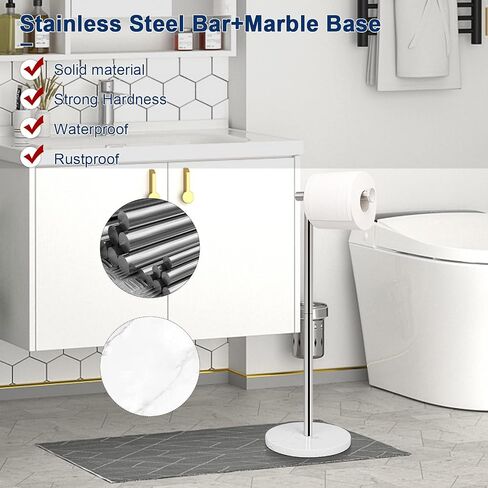 NearMoon Bath Toilet Paper Holder Stand- Modern Tissue Roll Holder Standing with Balanced Base, Rustproof Toilet Roll Holder for Bathroom/Kitchen Countertop (Chrome Finish, Marble Base) in Saudi Arabia