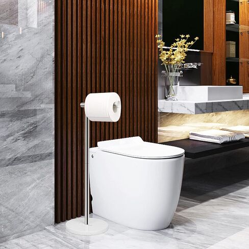NearMoon Bath Toilet Paper Holder Stand- Modern Tissue Roll Holder Standing with Balanced Base, Rustproof Toilet Roll Holder for Bathroom/Kitchen Countertop (Chrome Finish, Marble Base) in Saudi Arabia
