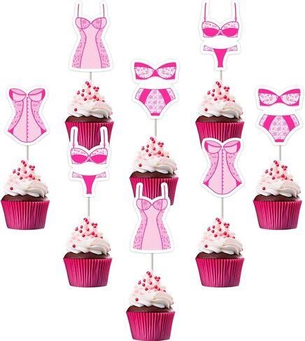 24pcs Pink Bachelorette Cupcake Topper Hot Pink Underwear Party Cupcake Picks Underwear Bridal Shower Decorations for Women Bachelorette Party Bridal Shower Engagement Wedding Supplies in Kuwait