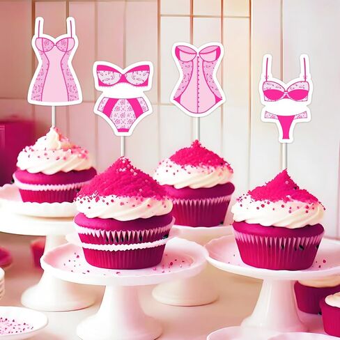 24pcs Pink Bachelorette Cupcake Topper Hot Pink Underwear Party Cupcake Picks Underwear Bridal Shower Decorations for Women Bachelorette Party Bridal Shower Engagement Wedding Supplies in Kuwait