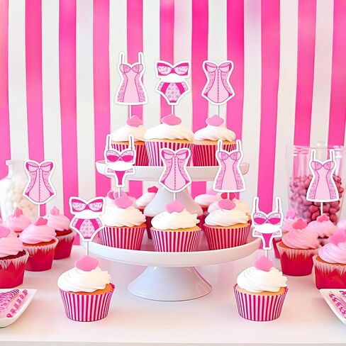24pcs Pink Bachelorette Cupcake Topper Hot Pink Underwear Party Cupcake Picks Underwear Bridal Shower Decorations for Women Bachelorette Party Bridal Shower Engagement Wedding Supplies in Kuwait