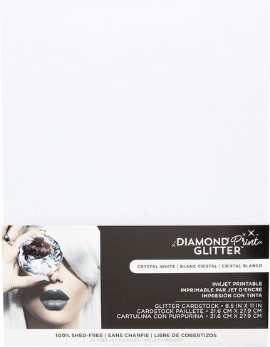 Glitter Cardstock 8.5 x 11 - Printable Shed-Free Sparkly Craft Paper for Scrapbooks, Card Making, DIY Art Projects - 20 Sheets, 280 GSM Heavyweight, Crystal White in Kuwait