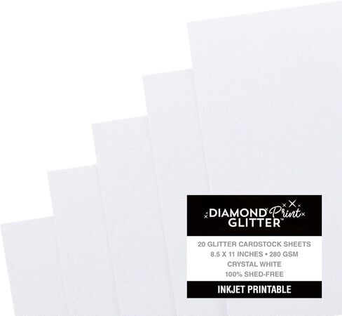Glitter Cardstock 8.5 x 11 - Printable Shed-Free Sparkly Craft Paper for Scrapbooks, Card Making, DIY Art Projects - 20 Sheets, 280 GSM Heavyweight, Crystal White in Kuwait