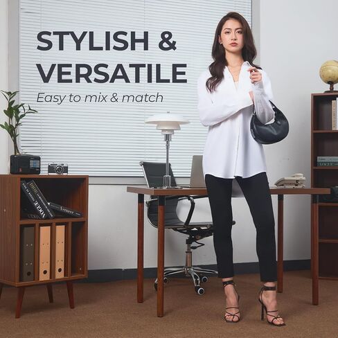 SANDY & SID Womens Work Pants Mid Waist Slim Fit Cropped Ankled Length Straight Leg Trousers Summer Daily Casual Office in Kuwait