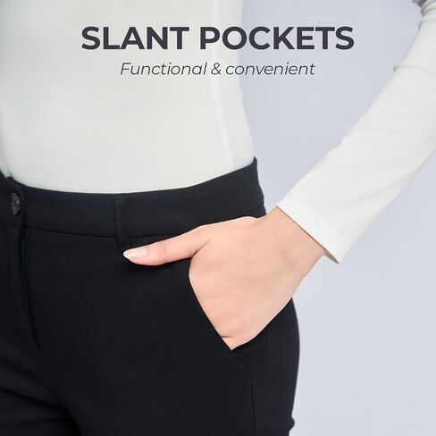 SANDY & SID Womens Work Pants Mid Waist Slim Fit Cropped Ankled Length Straight Leg Trousers Summer Daily Casual Office in Kuwait