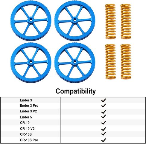 Ender-3 V2 Springs Kit Upgrade: with Aluminum Hand Twist Leveling Nut Compatible with Creality Ender 3 X/Max, Ender 5/Plus/Pro, CR10 Mini/CR10 CR10S/CR10S Pro/CR 20 3D Printers, Easy to Use in Saudi Arabia