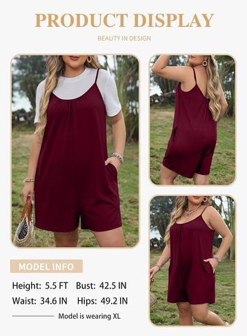 Eytino Womens Plus Size Jumpsuits V Neck Casual Loose Sleeveless Spaghetti Strap Short Rompers (1X-5X) in Kuwait