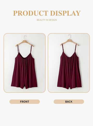 Eytino Womens Plus Size Jumpsuits V Neck Casual Loose Sleeveless Spaghetti Strap Short Rompers (1X-5X) in Kuwait
